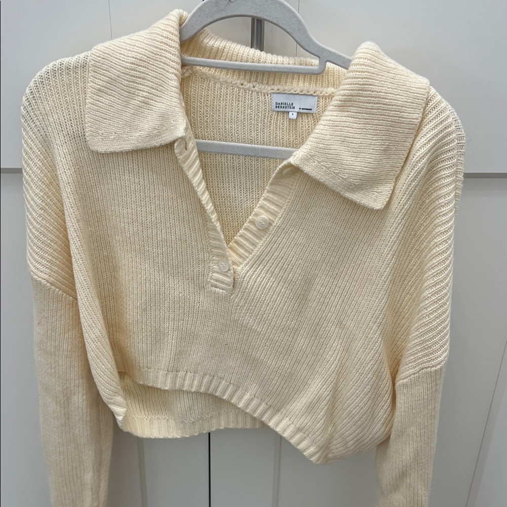 Danielle Bernstein Cream Collared Knit Sweater